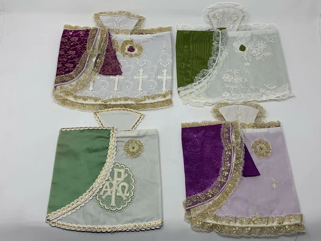 Vintage Bambino Di Praga 9 " Abito Con Pizzo Brocade Misto Colori 4 Pz. Lotto Di
