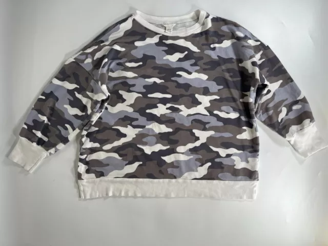 Caslon Sweatshirt Womens XL Gray White Terry Knit Camo Print Slouchy Cozy Comfy