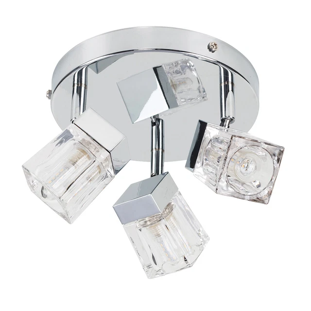 Modern Chrome 3 Way Ceiling Light Living Room Kitchen Lamp Glass Shades IP44