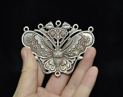 old Chinese Tibetan silver lucky beautiful animal butterfly amulet Pendant