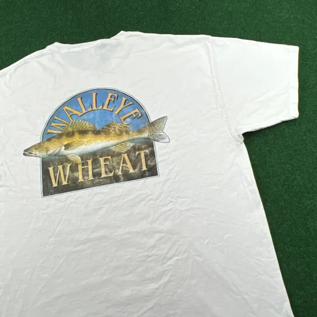Vintage Walleye Shirt Mens XL White Wheat Rock Bottom Brewery Chicago Fishing