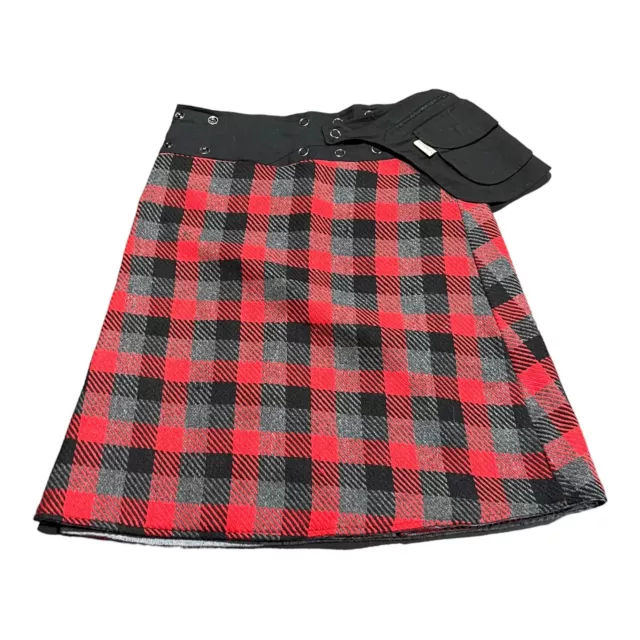 Skirt Fanatic Womens Red Grey Tartan Double Sided Wool Skirt One Adjustable Size