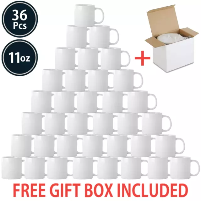 Sublimation Mugs 11oz 36 White Large Handle ORCA Coated Heat Press +Gift Boxes!