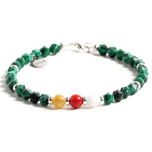Bracciale con pietre dure naturali Agata azzurra e charm centrale B