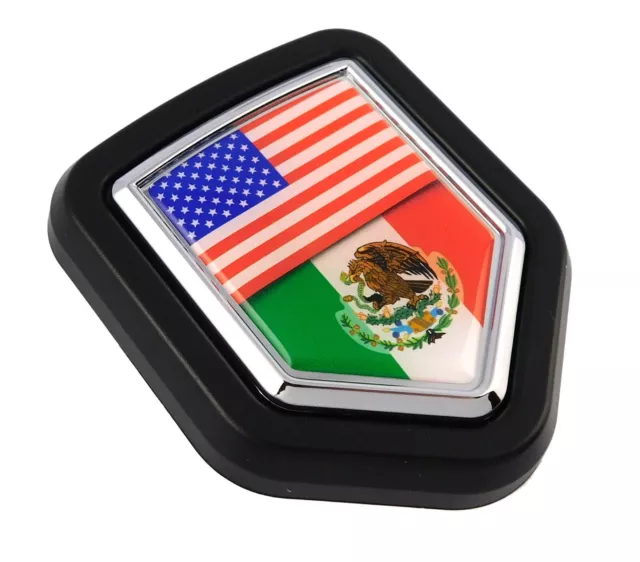 USA Mexico Mexican flag car truck Black Shield Grill Badge chrome grille emblem