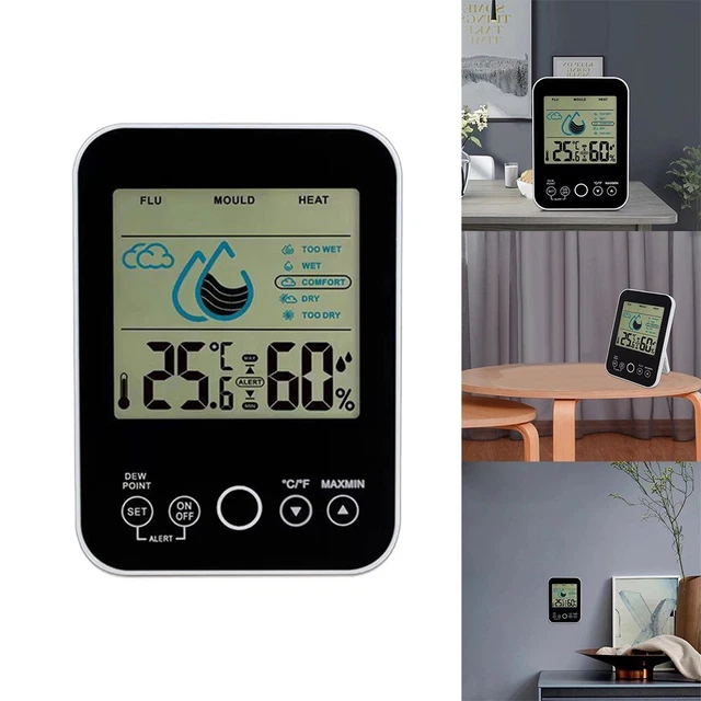 LCD Anzeige Hygrometer Thermo Hygrometer Schwarzes Digitales mit Schimmelalarm