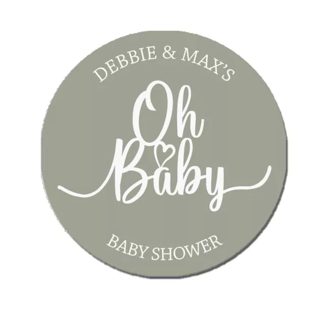 Personalised Oh Baby Shower Sticker Round Labels Ready To Pop Favours Sage 35