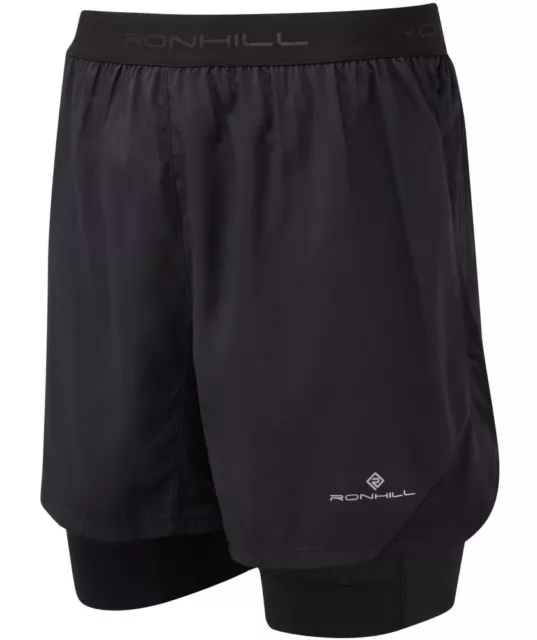 RONHILL Mens TECH Revive Twin Skin Lightweight Sports Running SHORTS Black LP£52