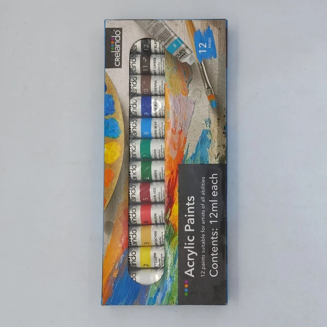 CRELANDO SET OF 12 Acrylic Paints Artists paint set 12ml each tube £6.