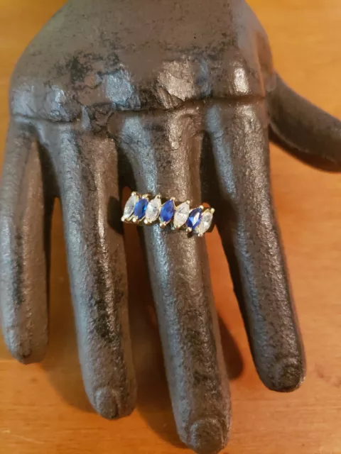 Vintage Afj Sterling Silver Vermeil Blue And White Stones Ring Size 7 Estate 925