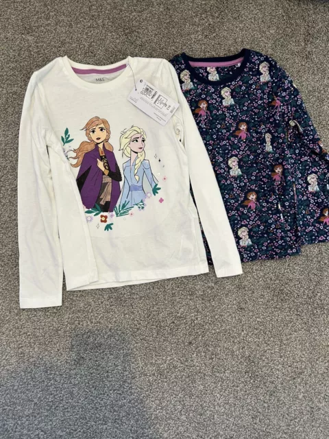 Girls M&S Frozen Long Sleeve T-Shirts, Age 6-7 Years - BNWT