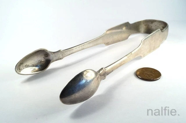 ANTIQUE GEORGIAN PERIOD IRISH STERLING SILVER SUGAR TONGS by M WEST c1817