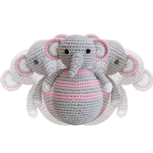 Gehäkeltes Poussah Zweiton-Glöckchen Éléphant Rose Bébé Jouet P242