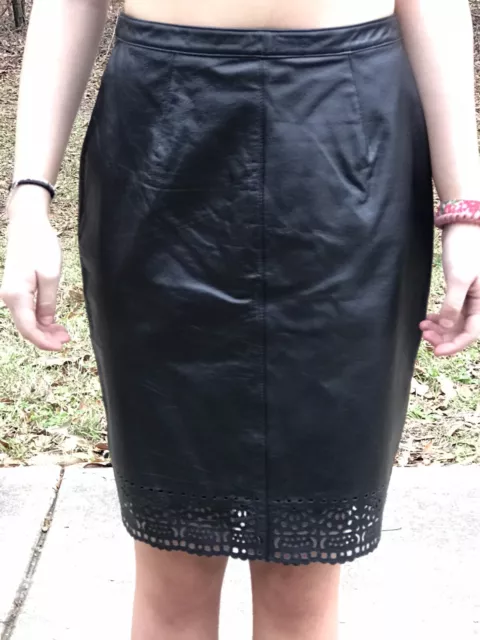 Make An Offer Newport News Easy Style Black Leather Cut Out Skirt