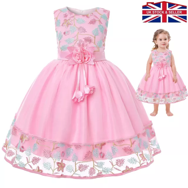 Flower Girls Bridesmaid Dress Kids Party Lace Bowknot Wedding Dresses Princess