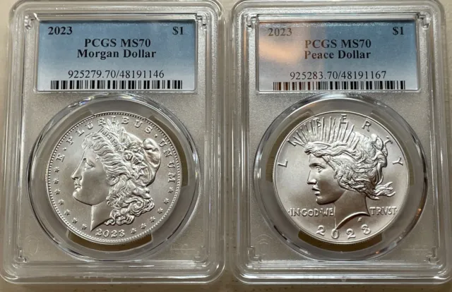 2023 $1 Morgan and Peace Silver Dollar 2pc Set PCGS MS70 - Perfect Pair!