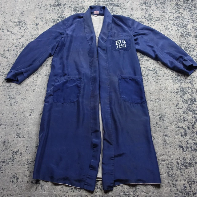 VINTAGE Silk Robe Mens Japanese Blue One Size Fits All Kimono Kui Chief Head OS