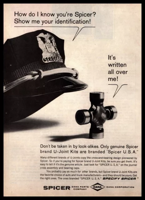 1966 Spicer Made In USA U-Joints Police Sergeant Hat Vintage Dana Parts Print Ad