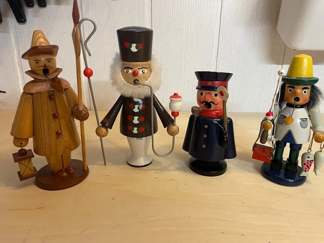 Set: 4x Räuchermännchen (Fischer/Angler, Schaffner, Nachtwächter, Hirte) Rauch