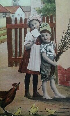 Cute Children At Play Postcard Early 1900s RARE England UK Chicken Carte Postale
