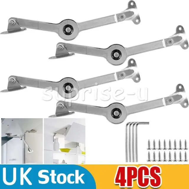 4 sets Cabinet Door Lift Up Strut Lid Flap Stay Support Hinges Cupboard Hardware