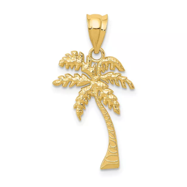 14K Yellow Gold Mini Palm Tree Charm Pendant 26 mm x 13 mm
