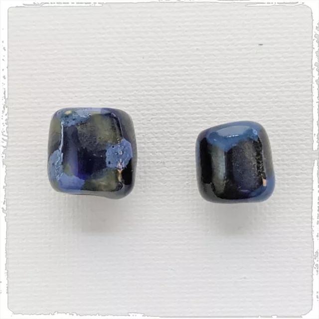 KAZURI MACRAME BEADS - barrel - blue, green & brown with the blotch pattern