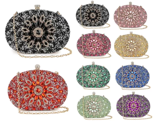 Women's Diamante Clutch Bag Evening Prom Wedding Bridal Shoulder Glitter Handbag