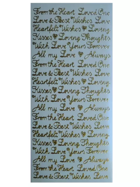 LOVING THOUGHTS Peel Off Stickers With Love Best Wishes Card Making Gold Silver 2