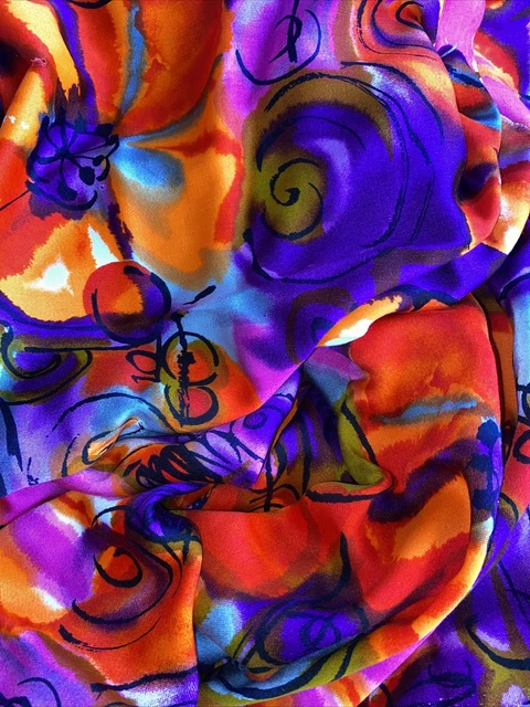 Vintage 60's neon bright psychedelic woven cotton rayon fabric 2 yds +14" x 44
