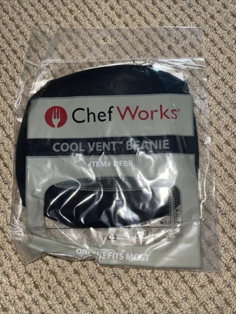 Chef Works Cool Vent Beanie BLACK Unisex One Size Fits Most NEW SEALED #DFBB Hat