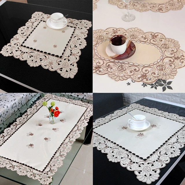White Embroidered Lace Table Cloth Floral Tablecloth Square,Rectangle,Oval,Round