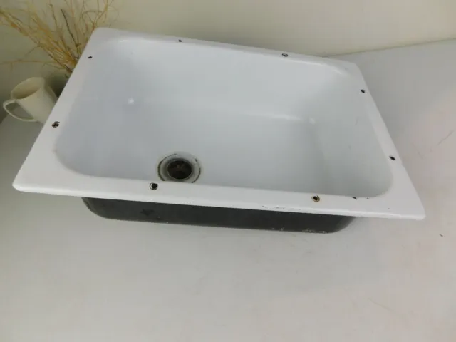 Vintage Camping Garden White Enamel Small Sink 18x12x5