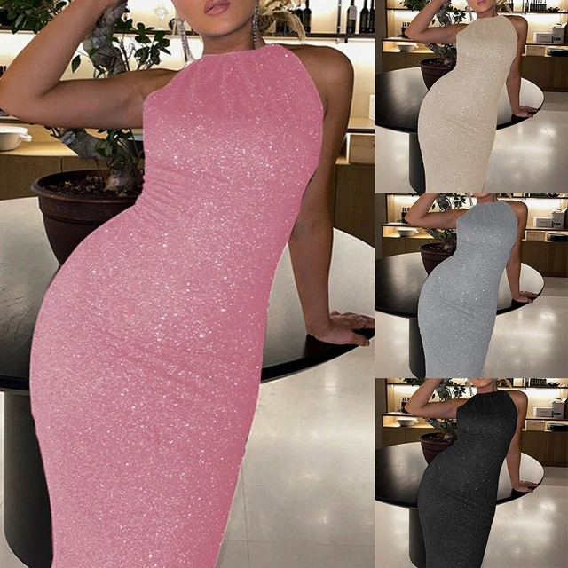 Femme Robe Longue sans Manches Brillant Jupe Soirée Club de Cocktail Glossy