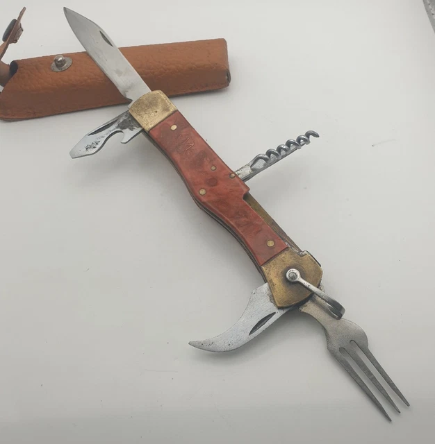 tourist pocket knife USSR with 6 blades (multitool) original, brass, USSR