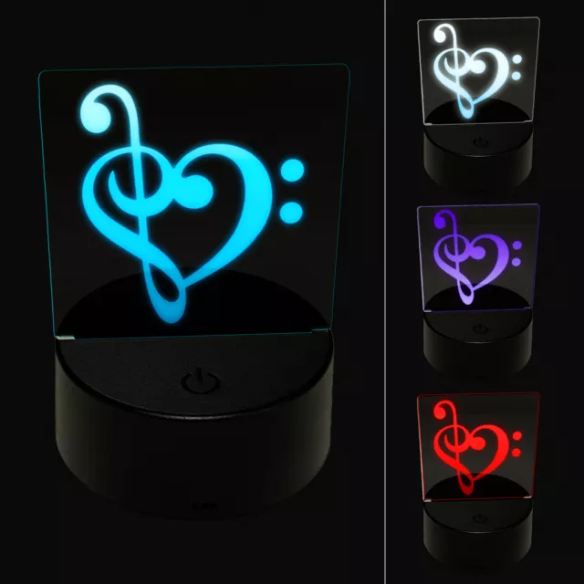 Treble Bass Clef Heart Music Love 3D Illusion LED Night Light Sign Lamp