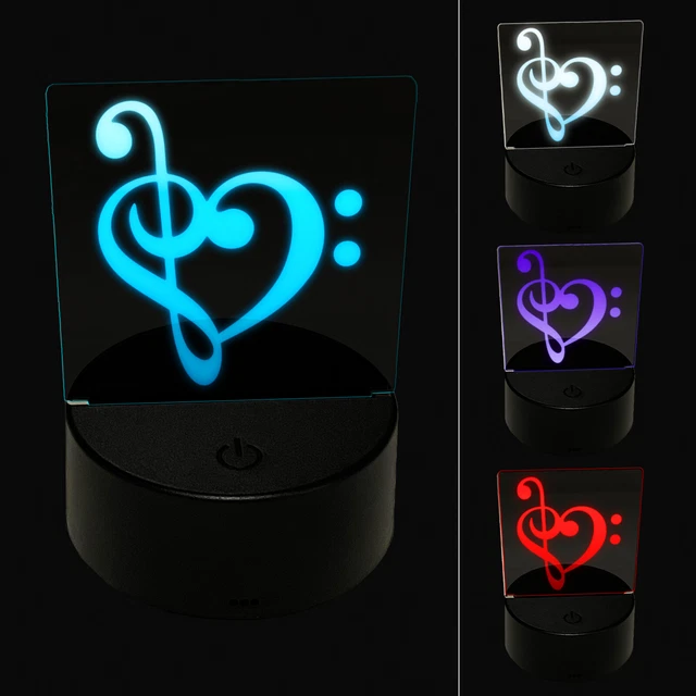 Treble Bass Clef Heart Music Love 3D Illusion LED Night Light Sign Lamp