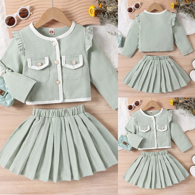 Toddler Kids Baby Girls Ruffle Tops Ruffle Skirt Dress Outfits Set Party Clothes