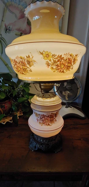 Vtg Gwtw Victorian Hurricane Parlor Table Lamp Hand Painted Flowers 28".