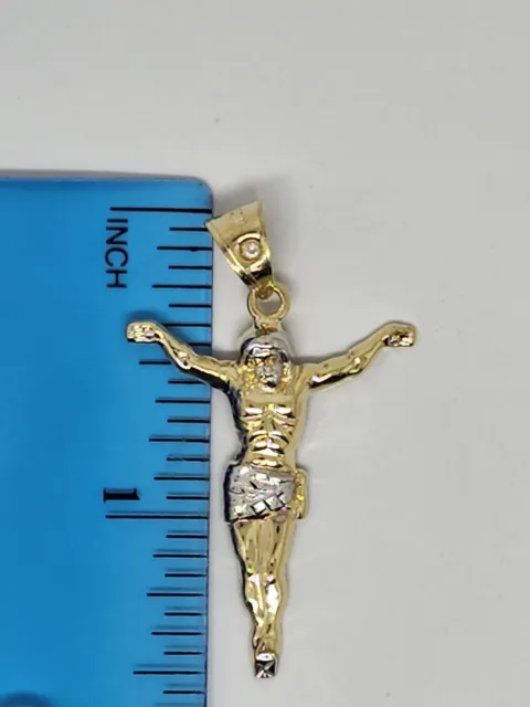 Men's Diamond Cut Crucifix Jesus Body Pendant Charm Real 10K Yellow Gold 1.29g