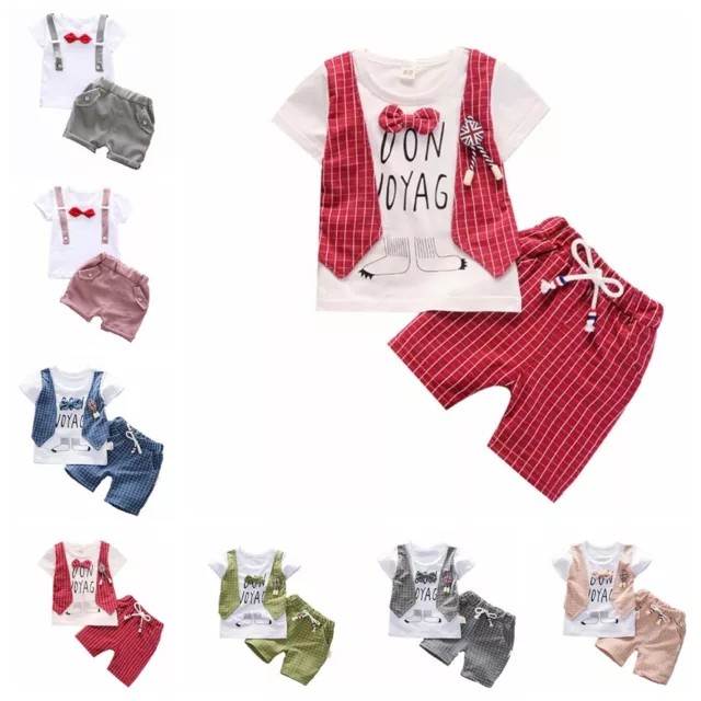 Infant Baby Girls Boys Gentleman Outfits Short Sleeve Top Shorts Casual Clothing