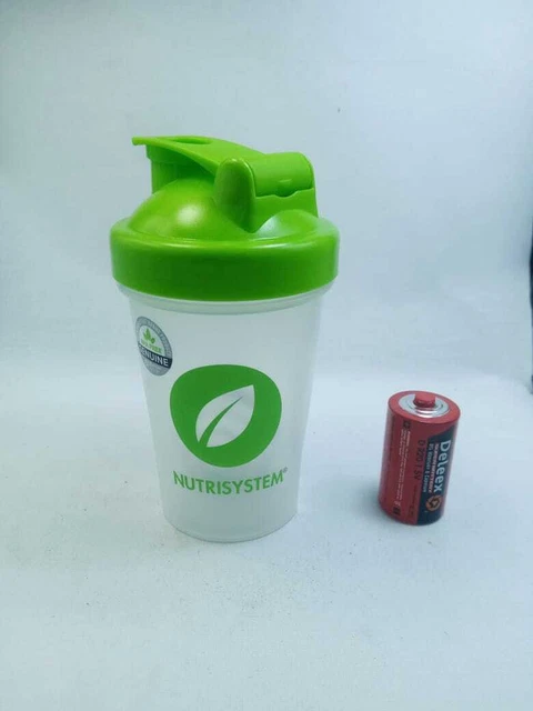 Botella licuadora usada NUTRISYSTEM 20 OZ verde marcado EE. UU. proteína deportiva coleccionable