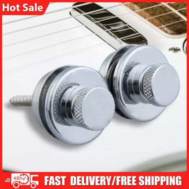 2Pcs Electric Guitar Bass Strap Locks Straplock Flat Head Safety Silver