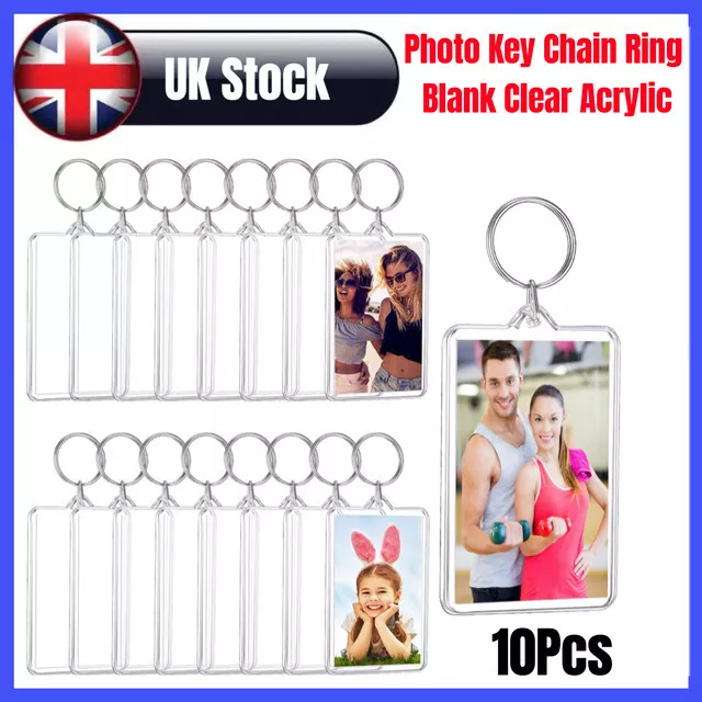 10Pcs Blank Clear Acrylic Photo Keyring Keychain DIY Picture Frame Key Ring UK