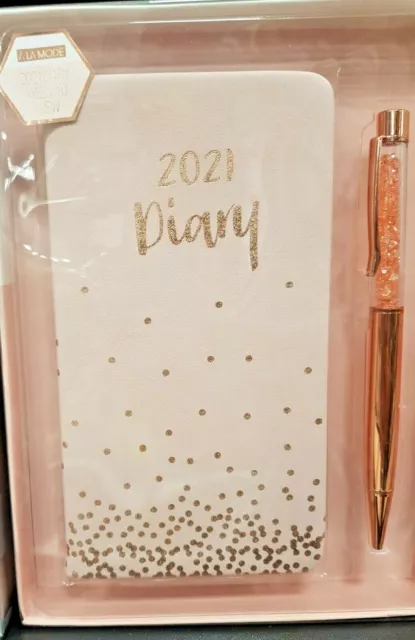 2021 Glittery Diary Notebook & Rhinestone Pen Set Weekly View Xmas Gift Filler