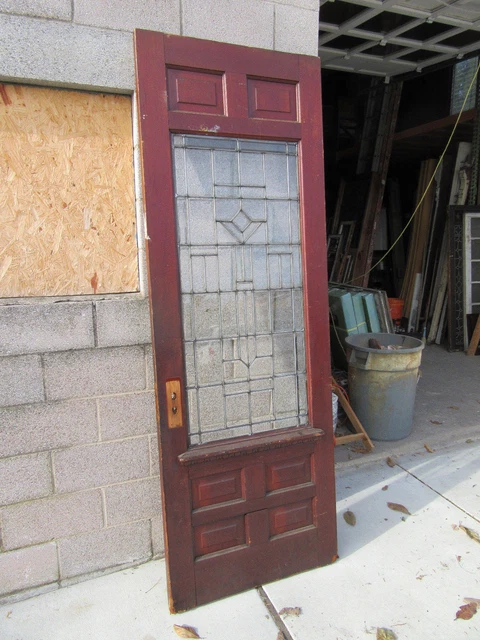 ~ ANTIQUE FULL BEVELED GLASS DOOR ZINC ~ 31.5 x 90.25 ~ ARCHITECTURAL SALVAGE ~ 2