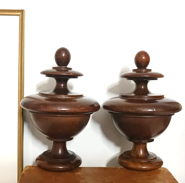 2 decorative wood carving post finial - Antique french architectural salvage 5"