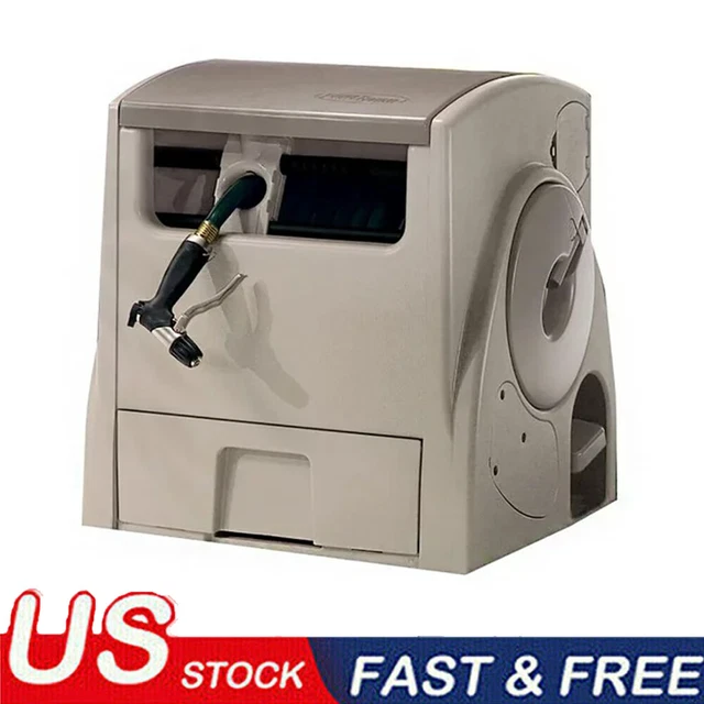 Auto Power Rewind Hose Reel Powerwind Convenient Foot Pedal Storage Bin Durable