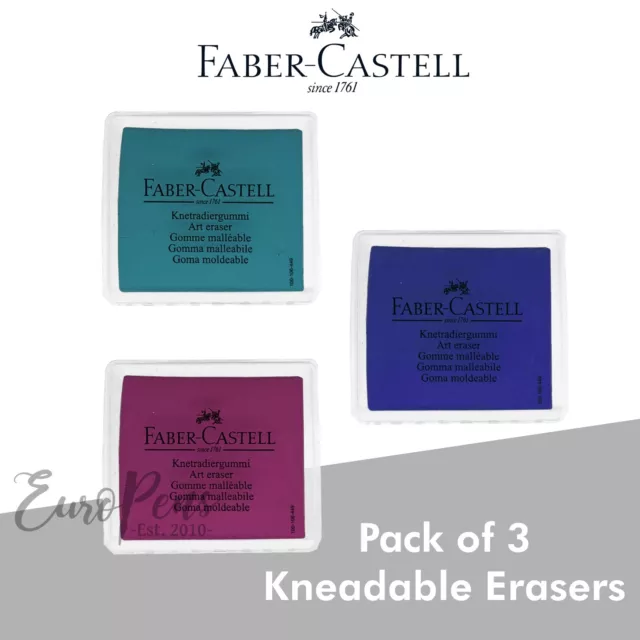 Faber Castell Kneadable Erasers - Grey or Trend Colours - Packs of 3 - Uk Seller