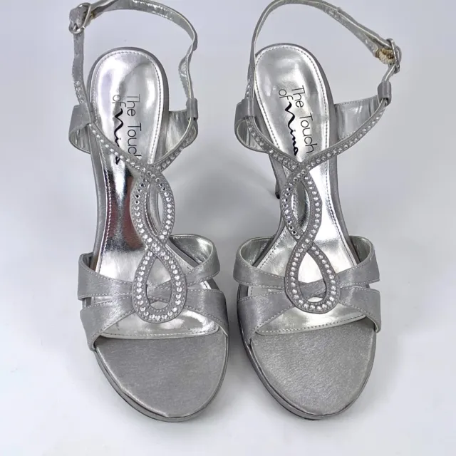 The Touch Of Nina 7.5 Gelossi Silver Satin Rhinestone New Year's Eve 4 In. Heels